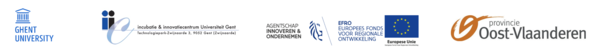 Logo's of the building's sponsors: Ghent University, IIC UGent, EFRO and the Province of East-Flanders